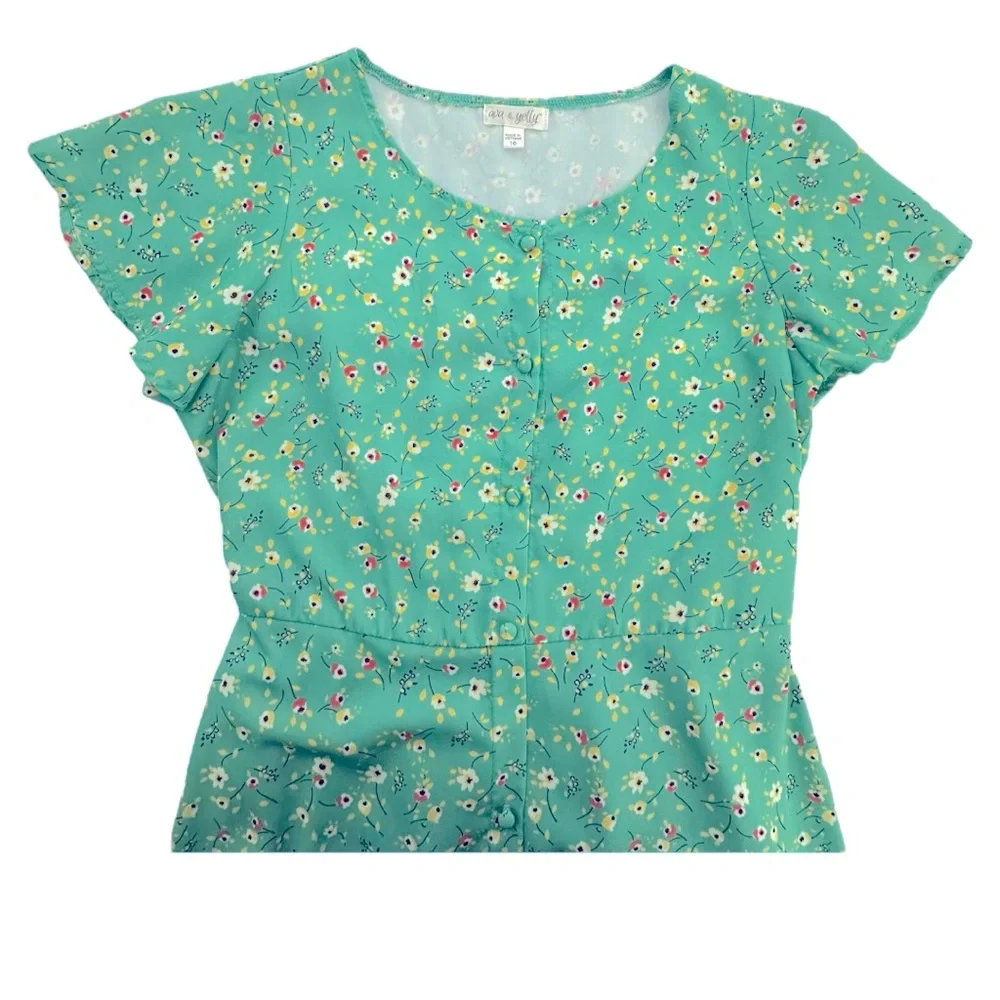 Ava And Yelly | Big Girls Printed Challis Kelly Green Dress | Size 16 | NWOT NEW